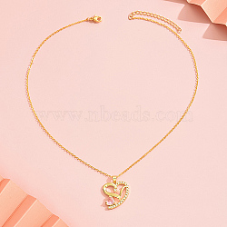 Brass Micro Pave Cubic Zirconia Pendant Necklaces, Heart, Real 18K Gold Plated, 15.75 inch(40cm), Heart: 25x22mm(EB4525-1)