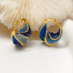 Alloy & Enamel Hoop Earrings, Twist, Golden, Blue, 25mm(WG61D14-01)