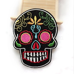 Computerized Embroidery Cloth Iron on/Sew on Patches, Costume Accessories, Appliques, Skull, Hot Pink, 90x68mm(PW-WG13414-01)