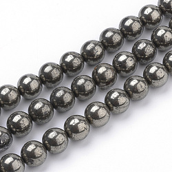 Natural Pyrite Beads Strands, Round, 6mm, Hole: 1mm, about 63~67pcs/strand, 14.96 inch(38cm)(X-G-S249-01-6mm)