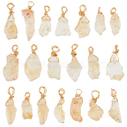20Pcs Rough Raw Natural Citrine Pendants, with Real 18K Gold Plated Eco-Friendly Copper Wire Wrapped, Nuggets Charm, 27.5~32x11~13x6.5~12mm, Hole: 3mm(FIND-DC0001-72)