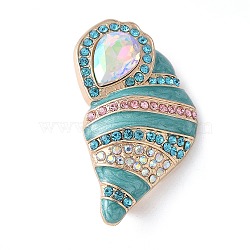 Conch Enamel Pins, Alloy Rhinestone Brooches for Backpack Clothes, Turquoise, 26.5x48mm(JEWB-Z036-03G)