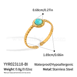 Round Synthetic Turquoise Ring, Stainless Steel Cuff Ring for Women, Real 18K Gold Plated(RE0244-1)