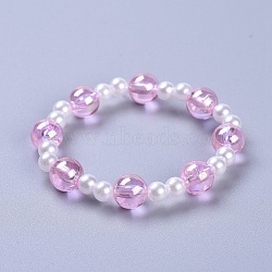 Transparent Acrylic Imitated Pearl  Stretch Kids Bracelets, with Transparent Acrylic Beads, Round, Pink, 1-7/8 inch(4.7cm)(BJEW-JB04575-02)