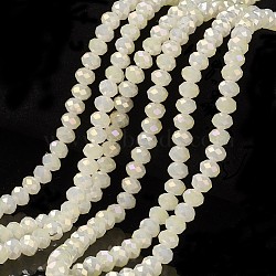 Electroplate Glass Beads Strands, Imitation Jade Beads, Full Rainbow Plated, Faceted, Rondelle, White, 3.5x3mm, Hole: 0.4mm, about 123~127pcs/strand, 13.7~14.1 inch(35~36cm)(EGLA-A034-J3mm-T07)