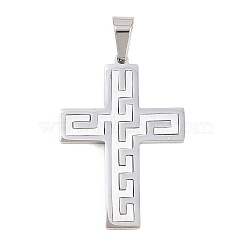 304 Stainless Steel Pendants, Cross Charms, Long-Lasting Plated, Stainless Steel Color, 39x27x2.5mm, Hole: 9x5mm(STAS-B137-09P)