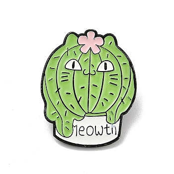 Fanny Cactus Cat Shaped Enamel Pins, Alloy Brooch for Backpack Clothes, Yellow Green, 30x24mm