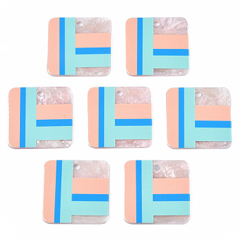 Translucent Cellulose Acetate(Resin) Pendants, 3D Printed, Square, Pink, 40x40x2~3mm, Hole: 4mm