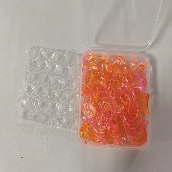 Glass Pendants, with Glitter Powder, Crescent Moon, Orange, 16x11.5x3.2mm, Hole: 1.2mm