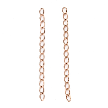 304 Stainless Steel Chain Extender, Dapped Curb Chain, Rose Gold, 45~52mm, Link: 4.5x2.5x0.5mm