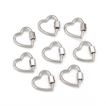 Brass Screw Carabiner Lock Charms, for Necklaces Making,  Heart, Platinum, 18.5x18.5x2mm, Screw: 6x5.5mm