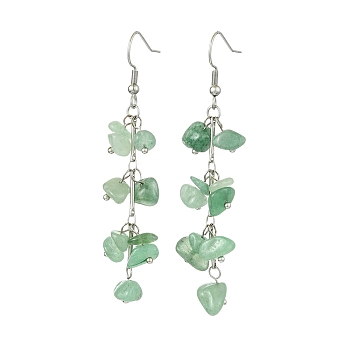 Natural Green Aventurine Dangle Earrings for Women, Golden, 71mm