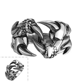 Punk Rock Style 316L Surgical Stainless Steel Hollow Claw Wide Band Rings for Men, Antique Silver, US Size 8(18.1mm)