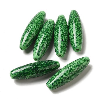 Normal Lampwork Beads, Oval with Fleck, Green, 41~42x12mm, Hole: 2mm