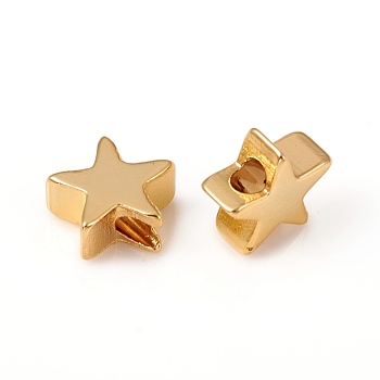 Brass Beads, Star, Long-Lasting Plated, Golden, 8x8x3.5mm, Hole: 1.5mm