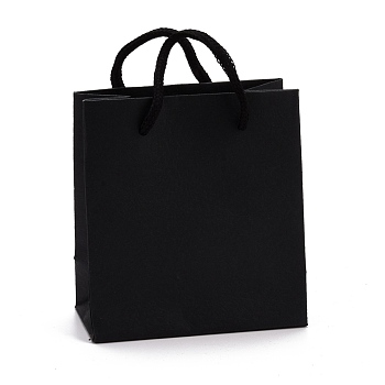 Rectangle Paper Bags, with Handles, for Gift Bags and Shopping Bags, Black, 12x11x0.6cm