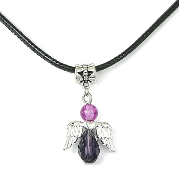 Angel Shape Alloy with Glass Pendant Necklaces, with Imitation Leather Cords, Medium Orchid, 17.32 inch(44cm)