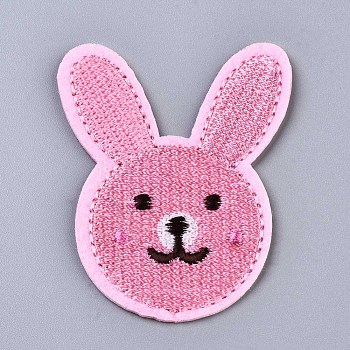 Rabbit Appliques, Computerized Embroidery Cloth Iron on/Sew on Patches, Costume Accessories, Pink, 59.5x47x1mm