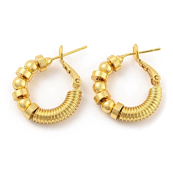Rack Plating Brass Flat Round Beaded Hoop Earrings, Long-Lasting Plated, Cadmium Free & Lead Free, Real 18K Gold Plated, 28.5x20.5x5mm