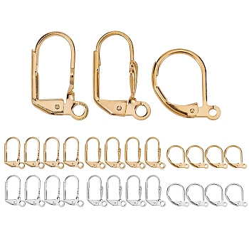 24Pcs 6 Styles Brass Huggie Hoop Earring Findings & Leverback Earring Findings, with Loop, 925 Sterling Silver Plated & Real 24K Gold Plated, Golden & Silver, 4pcs/Style