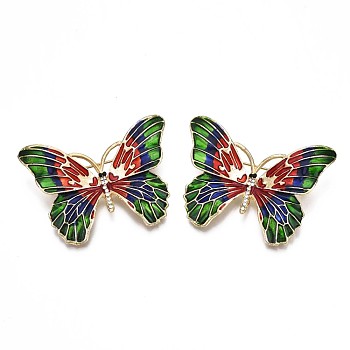 Butterfly Enamel Pin with Rhinestone, 3D Animal Alloy Brooch  for Backpack Clothes, Nickel Free & Lead Free, Light Golden, Colorful, 36x49mm
