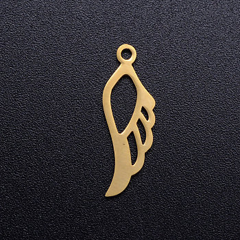 201 Stainless Steel Pendants, Wing, Golden, 21x7x1mm, Hole: 1.5mm