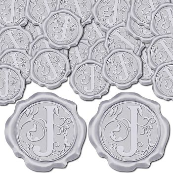Adhesive Wax Seal Stickers, Envelope Seal Decoration, For Craft Scrapbook DIY Gift, Silver Color, Letter J, 30mm, 100pcs/box
