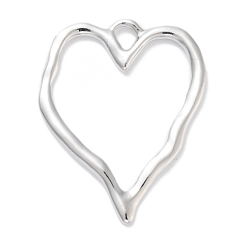 Rack Plating Alloy Pendants, Lead Free & Cadmium Free & Nickel Free, Heart Charms, Platinum, 36.5x29x2mm, Hole: 4x3.5mm