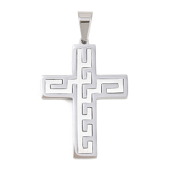 304 Stainless Steel Pendants, Cross Charms, Long-Lasting Plated, Stainless Steel Color, 39x27x2.5mm, Hole: 9x5mm