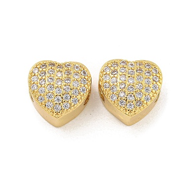 Clear Heart Brass+Cubic Zirconia European Beads