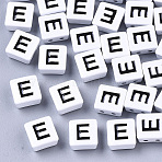 Spray Painted Alloy Multi-Strand Links, Cadmium Free & Lead Free, For Tile Elastic Bracelets Making, Square with Letter, Letter.E, 8.5x8x4.5mm, Hole: 1mm(PALLOY-T075-08E)