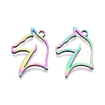 Ion Plating(IP) 201 Stainless Steel Pendants, Horse, Rainbow Color, 22x17x1.5mm, Hole: 1.8mm(STAS-T063-167M)