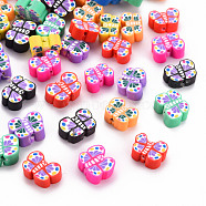 Handmade Polymer Clay Beads, Butterfly, Mixed Color, 6~8x9.5~11.5x4mm, Hole: 1.2mm(CLAY-N011-010)