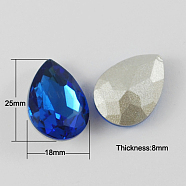 Glass Pointed Back Rhinestone, Back Plated, Faceted, Teardrop, Royal Blue, 25x18x8mm(RGLA-Q003-12)