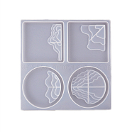 Terraced Fields & Mountains and Rivers Silicone Cup Mat Molds, Coaster Molds, Resin Casting Molds, for UV Resin, Epoxy Resin Craft Making, White, 19.2x19.2x1.1cm, Inner Diameter: 8.7cm(OCEA-PW0001-56A)