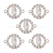 Flat Round Alloy Connector Charms, Religion Virgin Mary Links, with Crystal Rhinestone, Nickel, Silver, 20x17x2mm, Hole: 1.6mm(FIND-YW0003-44)