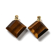 Natural Tiger Eye Perfume Bottle Pendants, Faceted Rhombus Charms with Golden Tone 304 Stainless Steel Findings, 31x27~27.5x8.5~10mm, Hole: 2mm(G-Z039-05G-05)