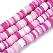 Handmade Polymer Clay Beads Strands, for DIY Jewelry Crafts Supplies, Heishi Beads, Disc/Flat Round, Hot Pink, 6x0.5~1mm, Hole: 1.8mm, about 290~320pcs/strand, 15.75 inch~16.14 inch(40~41cm)(CLAY-R089-6mm-093)