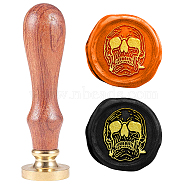 Halloween Wax Seal Stamp Set, Sealing Wax Stamp Solid Brass Head with Wood Handle, for Envelopes Invitations, Gift Card, Skull, 83x22mm, Stamps: 25x14.5mm(AJEW-WH0208-1385)