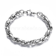 201 Stainless Steel Rope Chain Bracelet with Initial X Pattern for Men Women, Stainless Steel Color, 8-7/8 inch(22.5cm)(BJEW-S057-79)