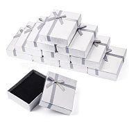 Rectangle Paper Jewelry Set Storage Boxes with Bowknot, Necklaces Rings Gift Case with Sponge Inside, Gainsboro, 8.7x6.7x2.6cm(CON-TAC0014-04G)