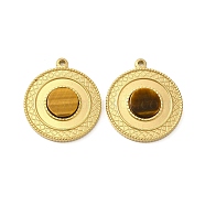 Natural Tiger Eye Pendants, Flat Round Charms, with Vacuum Plating Real 18K Gold Plated 201 Stainless Steel Findings, 28.5x25x3.5mm, Hole: 2mm(STAS-J401-VC693)