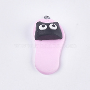 Handmade Polymer Clay Pendants, with Iron Findings, Slipper with Bear, Platinum, Pearl Pink, 42~43x19~20x11~14mm, Hole: 1.5mm(CLAY-S093-04J)