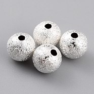 Long-Lasting Plated Brass Beads, Textured Beads, Round, 925 Sterling Silver Plated, 6mm, Hole: 1.2mm(KK-O133-004C-S)