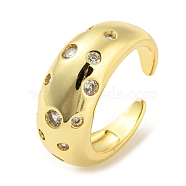 Brass Micro Pave Cubic Zirconia Open Cuff Ring, Real 16K Gold Plated, US Size 8 1/2(18.5mm)(RJEW-C033-15G)