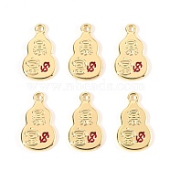 Alloy Enamel Pendants, Gourd with Chinese Character & Dollar Mark, Golden, 1.9x1.1x0.15cm, Hole: 1.6mm(ENAM-R057-06G)