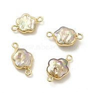Baroque Natural Keshi Pearl Connector Charms, Flower Links, with Brass Double Loops, Light Gold, 19~20x11~12x3~6mm, Hole: 1.6mm(PEAR-P004-22B-KCG02)