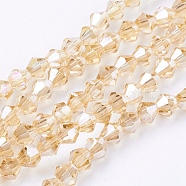 Glass Beads Strands, AB Color Plated, Faceted, Bicone, Goldenrod, 4x4mm, Hole: 1mm, about 92~96pcs/strand, 13.78~14.37 inch(X-EGLA-S056-08)