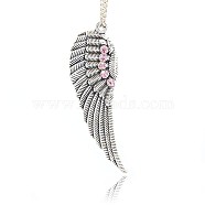Antique Silver Plated Alloy Wing Big Pendants, with Rhinestones, Light Rose, 52x17x2mm, Hole: 2mm(ALRI-N019-05)