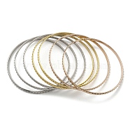 7Pcs 3 Colors Vacuum Plating 202 Stainless Steel Bangle Sets, Stackable Textured Bangles for Women, Mixed Color, Inner Diameter: 2-5/8 inch(6.7cm), 3.5mm(BJEW-M317-12)